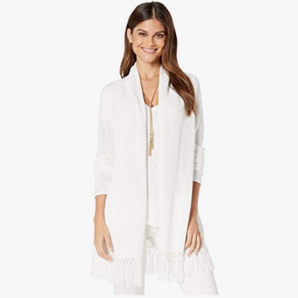 Lily Pulitzer White Fringe Tatum Cardigan